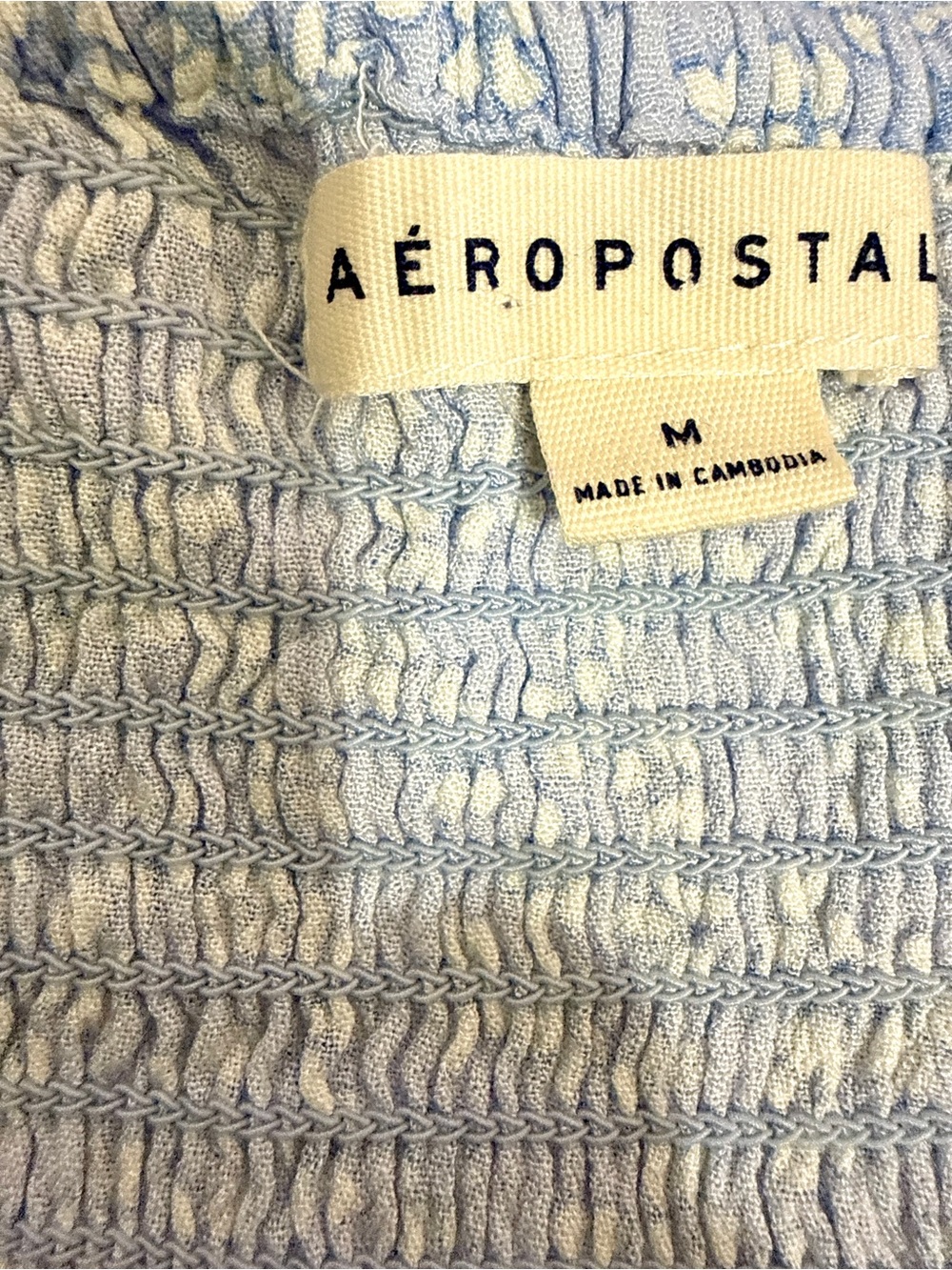 Aeropostale Light Blue Floral Smocked Long Summer Strapless Dress Ruffle Slit M - Picture 2 of 8